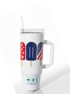White Patriotic Popsicle Tumbler with Handle